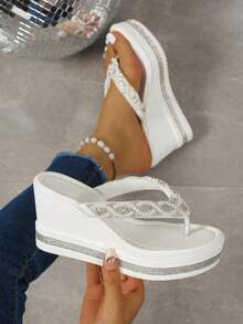 Summer Hit! Fashionable & Versatile Meteor Wedge Flip Flops, Platform Thick Sole Sandals, Vacation Beach Shoes, Comfortable & Stylish For Home & Commute, Everyone Loves Them! - White - View 3