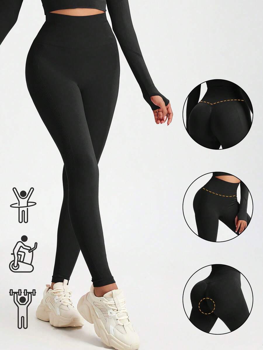Women's Butt Lifting & Tummy Control Sports Leggings - Black - View 1