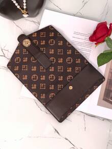 新款女士长款三折按扣钱包，复古印花，多卡位，大容量信用卡夹，公交卡袋，轻便手拿包，女士钱包，长款钱包 - 棕色 - 查看 4