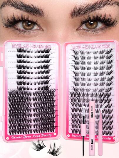 336PCS Cluster False Eyelashes, DIY Eyelash Extension Kit With Bond And Seal&Tweezers, Soft & Natural Mixed Lashes, Create 3D Eye Makeup, For Home DIY, Travel, Daily Commute, Evening Party, Wedding Bride Makeup,Lashes,Eyelashes,Fake Lashes