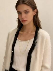 1 pieza Collar de 100cm de largo con diseño de bola redonda chapado en oro de 18K de acero inoxidable, de moda y sexy, adecuado para uso diario, fiestas, baile - Dorado - Ver 3