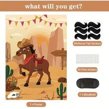 Juego de "Poner la cola al caballo" con 30 colas, póster grande de caballo vaquero estilo western para recuerdos de fiesta vaquera, fiesta de cumpleaños western, suministros de fiesta de carnaval - Ver 12
