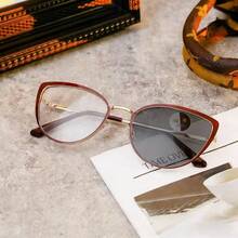 1pc New Metal Spring Leg Decor Photochromic Eyeglasses, Changeable Color For Outdoor & Indoor Computer Use, Fashionable Cat Eye Glasses For Women - Multicolor - View 7