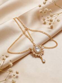 Luxury Bridal Headchain, Fashionable Bohemian Style Wedding Headpiece, Gold Headpiece, Student Supplies, Girl Accessories - Crystal Pendant - View 2