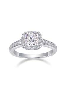 Anillo de moissanita único, plata de ley 925 hipoalergénico, anillo de compromiso/boda, diseño minimalista, uso diario versátil, regalo de boda/aniversario/cumpleaños, viene con caja de regalo y certificado - Plateado - Ver 8