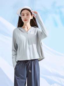 Áo khoác nữ nhẹ, thoáng khí, nhanh khô, có mũ, thích hợp cho hoạt động ngoài trời như đi bộ đường dài, câu cá và mặc hàng ngày. - Màu Xám nhạt - Xem 4