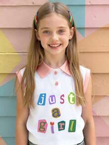 Girls' Casual Colorful Letter Print Polo Collar Vest, New Spring/Summer Design - Multicolor - View 1