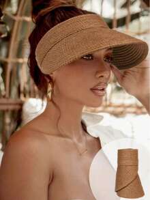 1顶女士时尚草帽，大帽檐防晒帽，适合夏季度假 - A - 查看 1