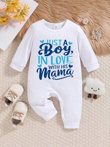 可爱婴儿长袖连体衣，印有可爱卡通字母图案 - 四季皆宜，男女宝宝均可穿着 - 白色 - 查看 1