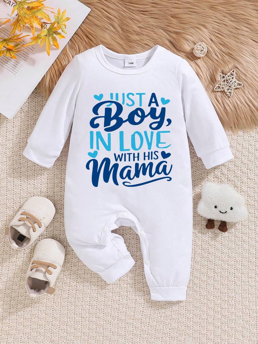 可爱婴儿长袖连体衣，印有可爱卡通字母图案 - 四季皆宜，男女宝宝均可穿着 - 白色 - 查看 1