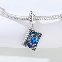 CYMYSS 1pc Fantasy Starry Sky 925 Silver Plated Artificial Zirconia Blue Crescent Moon & Star Pattern Book Pendant, Women's Gift For Valentine's Day/Birthday/Daily Wear - Multicolor - View 4
