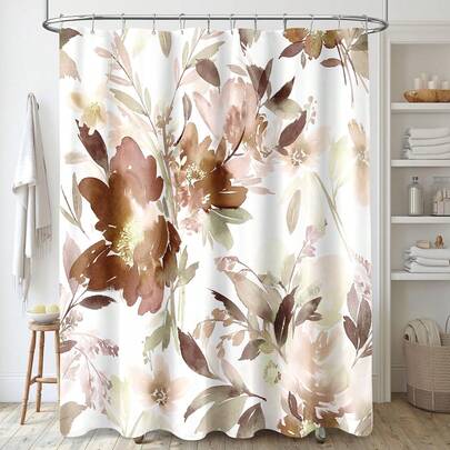1 Piece Of Shower Curtain/Bathroom Partition Curtain With Floral Pattern, Suitable For Use In Living Rooms, Bathrooms, Etc., Includes 12 Shower Curtain Hooks.