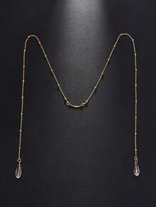 1 chiếc dây chuyền mặt hạt đen có tua rua lông vũ màu đen và sống mũi, màu vàng - Vàng - Xem 15