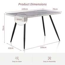 AINPECCA Dining Table With Black Metal Legs Kitchen Table (Marble Effect Top, 120 * 70cm) - 白色 - 查看 2