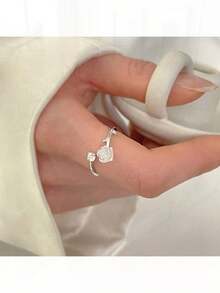 1pc Thorny Camellia Flowers Open Ring For Women Sweetheart Style Original Design Rose Shaped Adjustable Bff Matching Rings For Sisters Valentines Mom Mother Mother's Day Gift - Vàng - Xem 9