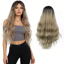 High Crown Black Tea Ombre Long Wavy Wig, Soft Loose Curls, Versatile For Daily Street Style & Music Festivals, Smooth & Low-Maintenance - Khaki - View 1