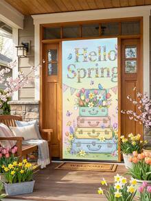 1 pezzo Decorazione per porta in poliestere con fontana, ninfee, libellule e farfalle, sfondo turchese pastello con accenti floreali, decorazione riutilizzabile e durevole per portico anteriore, forniture per la primavera, regali di primavera, accessori per feste di primavera, decorazione per casa, soggiorno, camera da letto, cucina, ingresso, photobooth - 002 - Visualizzare 23