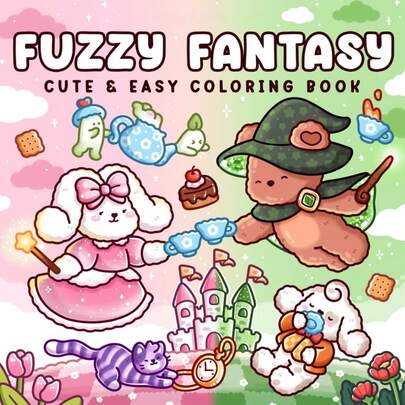 (96pages/236g)Fuzzy Fantasy: Coloring Book For Adults And Teens Featuring Adorable Animals In Magical And Dreamy Scenes For Stress Relief
