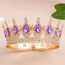 1pc Baroque Style Bridal Gold Crown, Crystal Tiara Princess Crown, High-End Birthday/Wedding Crown Headpiece Designed For Women - Multicolor - View 7