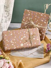 Lavendel & Gänseblümchen Blumen Kraftpapier Rolle, lila Blumen Geschenkpapier, braunes Kraftpapier, geeignet für Frühlingshochzeit, Muttertag, Geburtstagsparty, Geburtstags Geschenkverpackung - Mehrfarbig - Übersicht 7