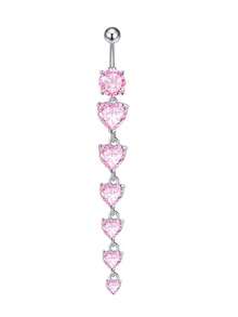 1pc 14G Belly Button Ring 316L Stainless Steel Dangle Belly Piercing Dangle Belly Ring Sparkling Heart CZ Belly Button Ring Jewelry For Women Girls Daily Wear - Love - View 7