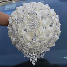 1 Bouquet Luxury Tassel Butterfly Pearl Bridal Wedding Bouquet, Romantic Silver Crystal Satin Ribbon Rose, Dark Red & Cream Fabric Artificial Flower, Suitable For Wedding Ceremony, Proposal, Anniversary, Valentine's Day Gift - Bouquet - View 10