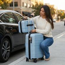A 20-Inch PP Softshell Carry-On Suitcase Plus A 14-Inch PP Softshell Cosmetic Bag Luggage Set. Silent Swivel Wheels For 360° Rotation. Durable And Shock-Resistant Patchwork Design. The Best Choice For Business Trips Or Travel. Blue. - 藍色 - 查看 5