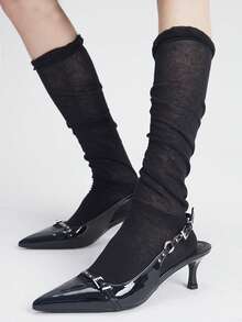 1双/3双装夏季百搭泡泡嘴过膝袜，透气宽松女袜 - 彩色 - 查看 5