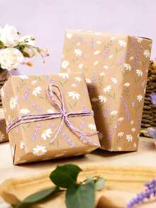 Lavendel & Gänseblümchen Blumen Kraftpapier Rolle, lila Blumen Geschenkpapier, braunes Kraftpapier, geeignet für Frühlingshochzeit, Muttertag, Geburtstagsparty, Geburtstags Geschenkverpackung - Mehrfarbig - Übersicht 9