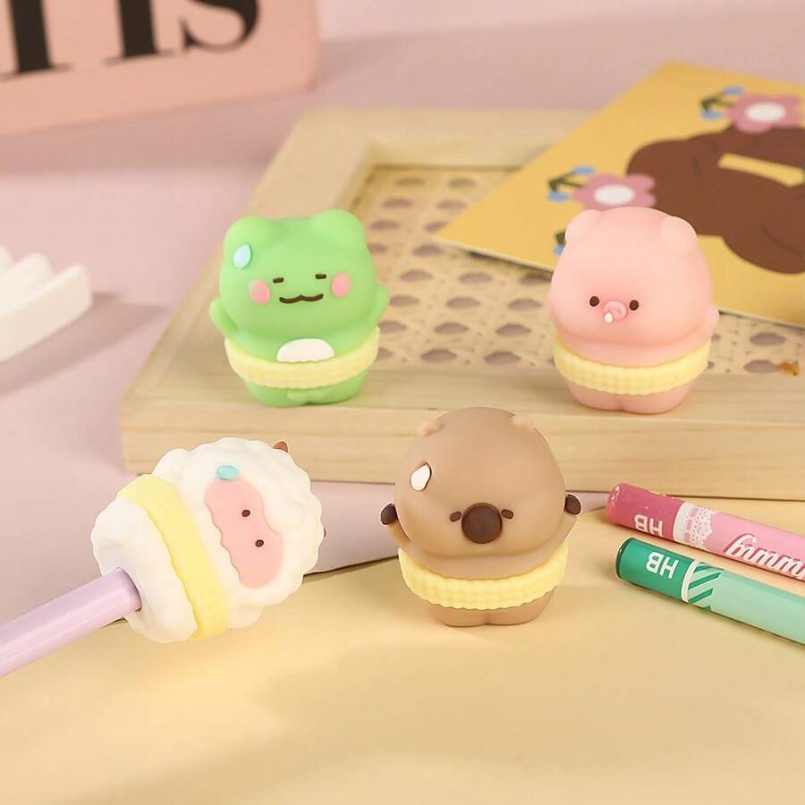 2pcs Mini Animal Pencil Sharpeners, Cute Sheep & Capybara Shaped Creative Pencil Sharpeners, Stationery For Students - Multicolor - View 1