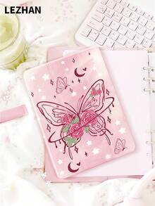 梦幻渐变蝴蝶玫瑰印花平板电脑保护套，带笔槽，防震，三折支架，兼容10.2英寸、11英寸（2021/2020/第十代）、（A16）11英寸（第十一代/2025）、第八/第九/第十代、Galaxy Tab A8 10.5英寸（2022）、Matepad 10.4英寸/Tab，带睡眠/唤醒功能，浪漫个性化礼物 - 彩色 - 查看 1