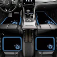 4pcs Car Floor Mats With Pale Blue Daisy Heart Design - Perfect Gift For Men/Women - Easy To Clean Car Interior Accessories - Stylish Appearance, Fit For Sedan, Truck And SUV - Suitable For All Seasons, Ideal Choice For Car Enthusiasts, Made Of High-Quality Materials, Perfect For Sedan And SUV Owners - Multicolor - View 1