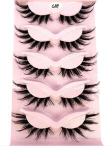 5 Pairs Of Transparent Stiletto Cat Eye Comic Lashes 3D Transparent Natural Length False Eyelashes Look Real Messy Eye Tail Lengthened False Eyelashes - Black - View 1