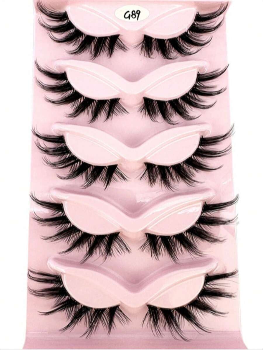 5 Pairs Of Transparent Stiletto Cat Eye Comic Lashes 3D Transparent Natural Length False Eyelashes Look Real Messy Eye Tail Lengthened False Eyelashes - Black - View 1