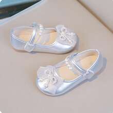 1 Pair Silver Children Flat Shoes, Hook And Loop Pearl Girls Shoes, Round Toe Princess Shoes For Infant & Toddler - Silver - View 4