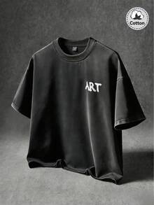 Camiseta de manga corta con estilo callejero y lavado vintage para hombres de talla grande, de algodón de calidad con un interesante estampado emo, para uso casual y diario. Camiseta de manga corta lavada con estampado en inglés y carácter, estampado casual de calavera. Camiseta de manga corta lavada de algodón negro versátil con estampado en inglés "DARKNESS", estilo Y2K, adecuada para uso diario. - Negro - Ver 3