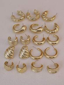 6件套时尚简约创意个性化C形奢华CCB耳环，欧美跨境新款 - 金色 - 查看 6