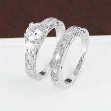 Set de 2 anillos de circonita cúbica, anillos apilables de moda aptos para uso diario - Plateado - Ver 8