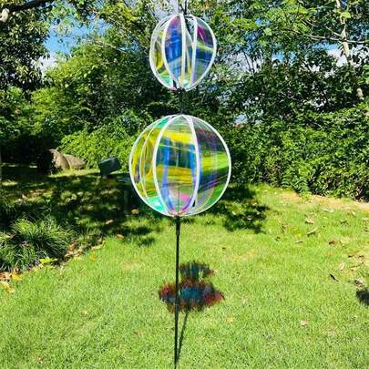 1pc Colorful Windmill, Iridescent Reflective Spherical Windmill, Wind Vane, Suitable For Yard And Garden Decor