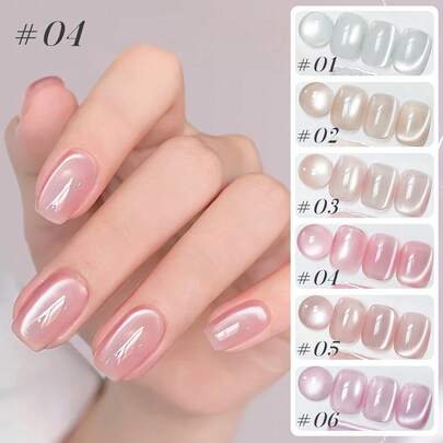 10毫升中心玻璃珠磁铁猫眼凝胶指甲油，6色可选，夏季美甲美白丝滑冰透明粉色裸色玻璃珠猫眼指甲油，白色指甲粉色指甲油，美甲用品，适用于脚趾甲，美甲沙龙使用