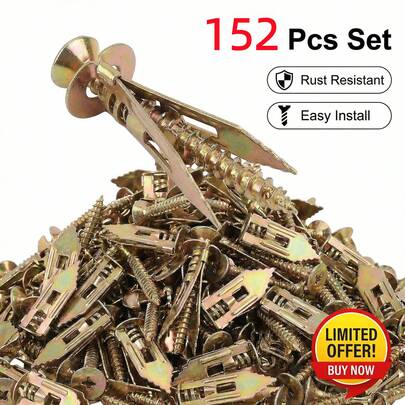 152 Drywall Self-Drilling Fixing Screws, Including 76 Gypsum Board Fixing Screws (With Dimensions Of 0.47X1.18 Inches) And 76 Screws, Allowing For Fixation Without The Need To Drill Holes In Or Through The Wall.
