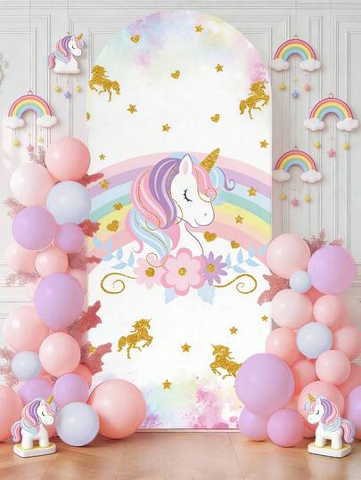 1pc Rainbow Unicorn Arch Stretch Background Fabric, Cute UnicornPattern Babe Shower Party Backdrop Decoration , Baby Party Supplies,1st Birthday Party Background Decorations, Girl Birthday Party Supplies,Gender Reveal Party Arch Stretch Backdrop Fabric Decoration, Babe Shower Party, Newborn Baby Party Arch Stand Background Decoration