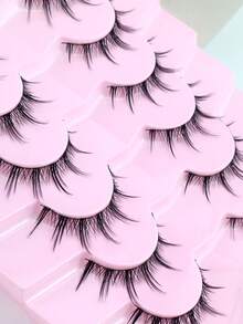 7 pares de pestañas postizas coreanas de punta puntiaguda y gruesas con diseños de dibujos animados, pestañas falsas naturalmente rizadas para ojos grandes de muñeca, pestañas postizas hechas a mano y cómodas - Ver 7