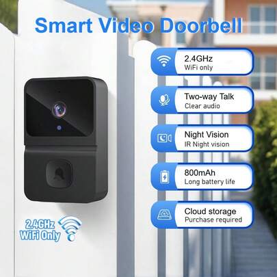 Timbre de vídeo inteligente inalámbrico WiFi Cámara exterior de alta definición Timbre antirrobo Visión nocturna Intercomunicador visual Intercomunicador de voz en tiempo real Monitoreo del hogar Timbre con aplicación Sugerencia de conversación remota Fácil de instalar sin cableado Batería recargable de larga duración de 800mAh para timbre de casa u oficina
