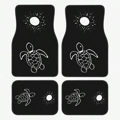 4件套简约新款海龟印花通用汽车脚垫，舒适防滑四季通用，适用于轿车和SUV，男女皆宜的理想礼物