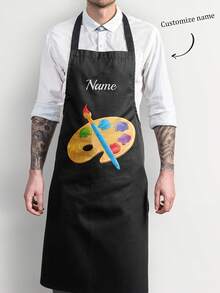 Personalized Apron, 1pc Customizable Name Artistic Paint Brushes & Palette Design Apron - Polyester, Embroidered Apron, Name Apron, Customized Name Apron, Personalized Apron, Chef Apron, Mom Apron, Baking Apron, Baking Gift, Chef Gift - Multicolor - View 4
