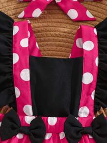 Frühling/Sommer Baby Mädchen süßes Kleid mit flatternden Ärmeln und Polka Dots mit 3D Schleife + Stirnband, geeignet für den täglichen Gebrauch des Babys, Geburtstagsparty oder Urlaubsoutfit - Heißes Pink - Übersicht 6