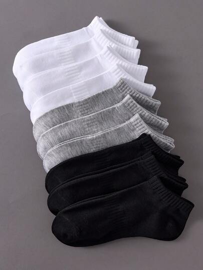 5双女士短踝袜，黑白配色，随机混色，适合所有季节