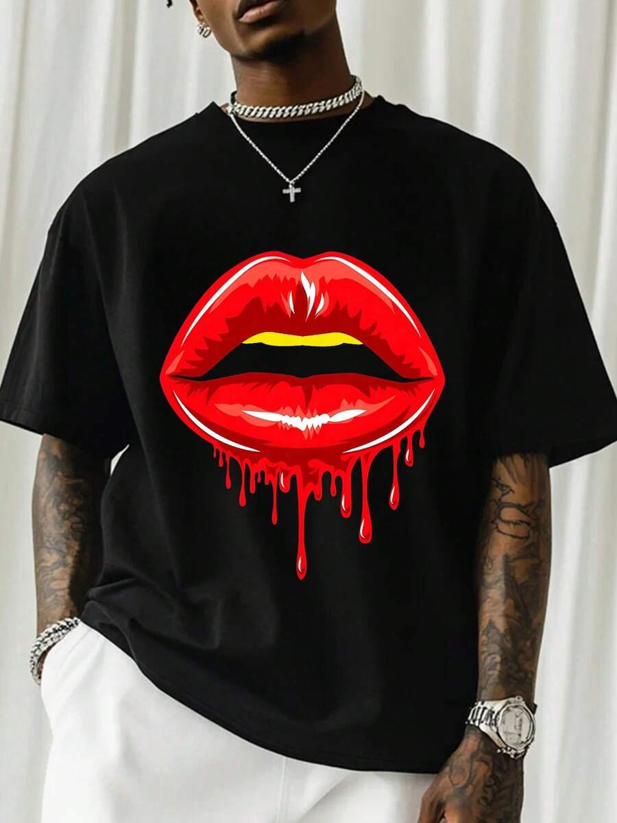 Camiseta de Hombre Estilo Vintage 100% Algodón - Corte Ligeramente Holgado y Recto, Manga Corta, Cuello Redondo, Estilo Casual, Estampado Retro Minimalista, Ideal para Atuendos Informales - Esencial para Todo el Año (Lavable a Máquina) - Negro - Ver 1