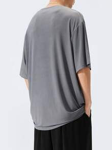 Plus Size Silky Short Sleeve T-Shirt, Fashionable Casual Breathable, Suitable For Spring And Summer - Grey - View 5